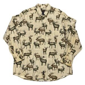 VINTAGE Woolrich Hunting Moose Soft Cotton Retro Button-Up Shirt Mens XL